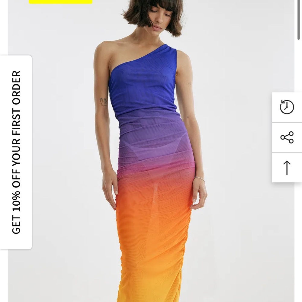 Elegant One-Shoulder Ombre Mesh Dress in Sunset Blue and Orange